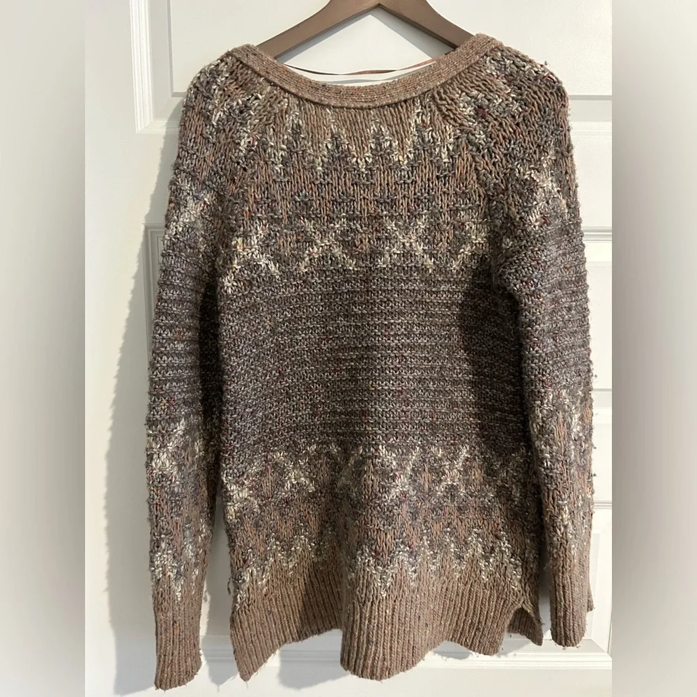 Free People Chunky Knit Sweater Gray Tan Size S - Picture 2 of 15